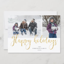 Gold Script Prettige feestdagen Tartan Photo Card