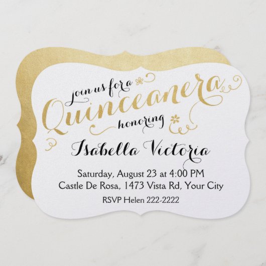 Gold Script Quinceanera Kaart (Voorkant / Achterkant)