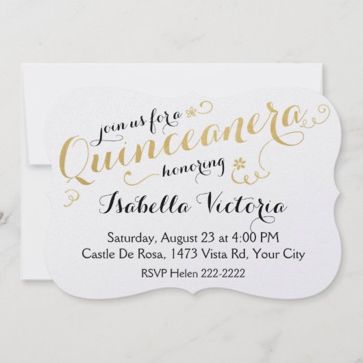 Gold Script Quinceanera Kaart (Voorkant)
