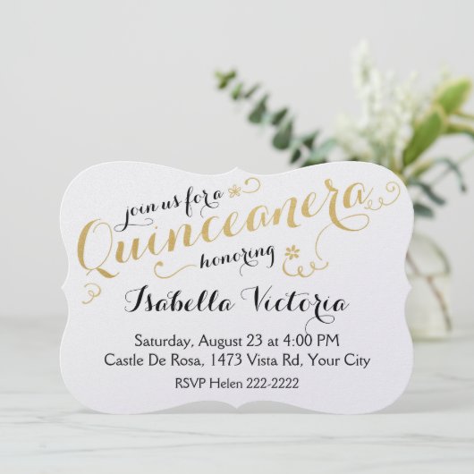 Gold Script Quinceanera Kaart (Staand voorkant)