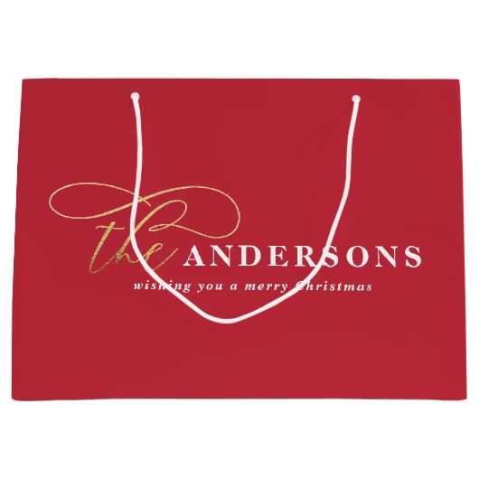 Gold script roodmoderne, minimale rustige Kerstmis Groot Cadeauzakje (Voorkant)