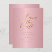 Gold Script Roos Gold Save the Date Aankondigingskaart (Voorkant / Achterkant)