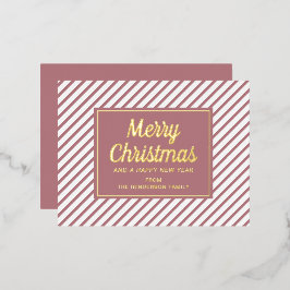 Gold Script Roze Stripes Merry Kerstmis Folie Feestdagen Briefkaart