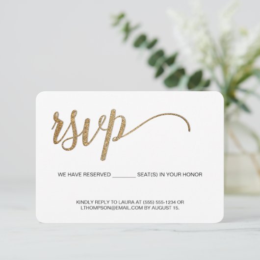 Gold Script RSVP zonder reservesetel te verzenden (Staand voorkant)