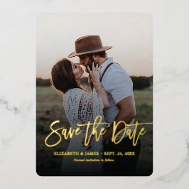Gold Script Rustic Save the Date Wedding Folie Uitnodiging