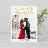 Gold script save the date wedding photo folie uitnodiging (Staand Voorkant)