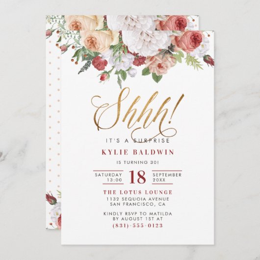 Gold Script Shhh! Het is een verrassende feestdag Kaart (Voorkant / Achterkant)