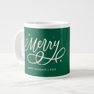 Gold Script Sparkly Merry Holiday Photo Gift Grote Koffiekop