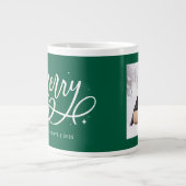 Gold Script Sparkly Merry Holiday Photo Gift Grote Koffiekop (Voorkant)