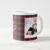 Gold Script Sparkly Merry Holiday Plaid Foto Gift Grote Koffiekop (Voorkant rechts)