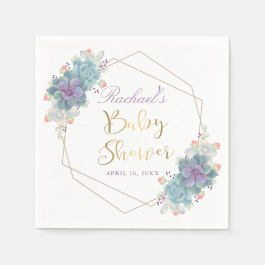 Gold Script Succulents Gold Geometrisch Baby showe Servet (Voorkant)
