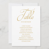 Gold Script Table Number Seating Chart Kaart (Voorkant)