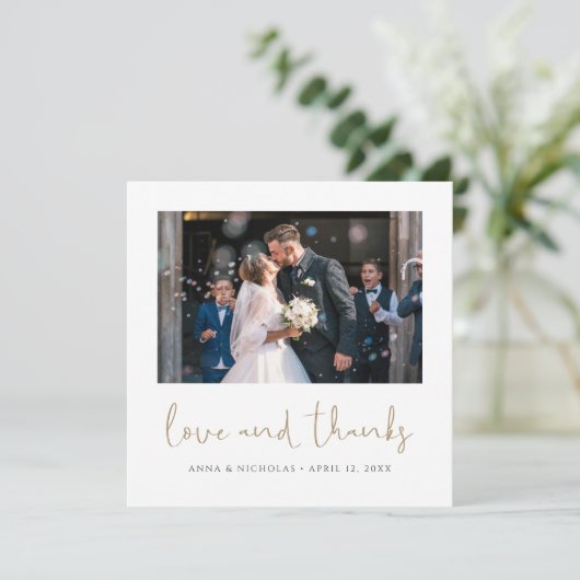 Gold Script Trouwfoto Dank u kaart (Staand voorkant)