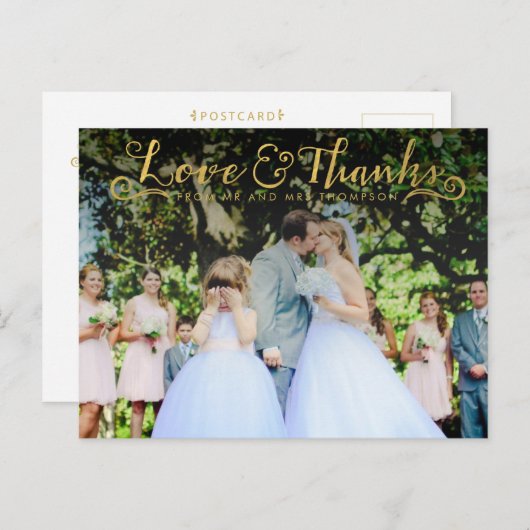 Gold Script Typografie Dank u Foto Briefkaart (Voorkant / Achterkant)