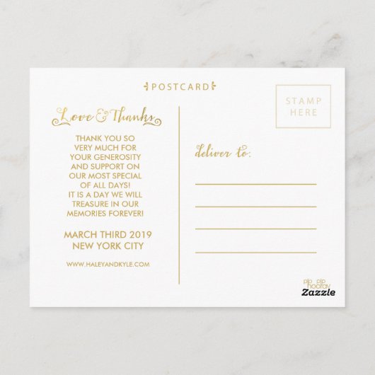 Gold Script Typografie Dank u Foto Briefkaart (Achterkant)