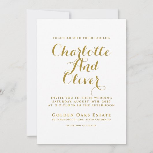 Gold Script Typography Wedding Kaart (Voorkant)