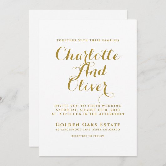 Gold Script Typography Wedding Kaart (Voorkant / Achterkant)