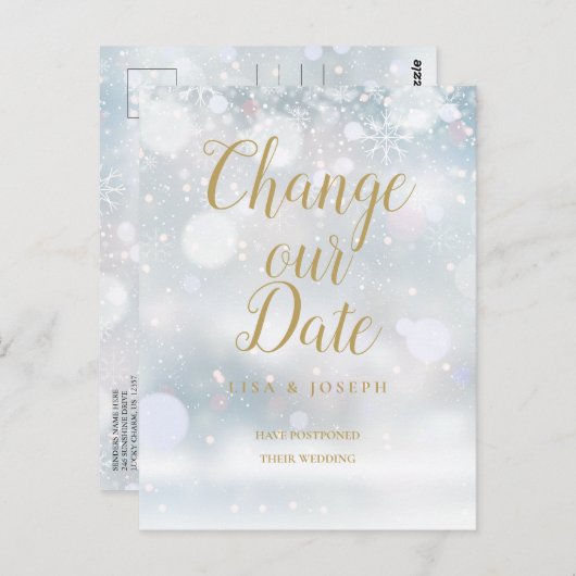 Gold Script Verander de datum Uitgestelde Winter E Briefkaart (Voorkant / Achterkant)