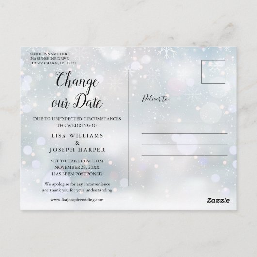 Gold Script Verander de datum Uitgestelde Winter E Briefkaart (Achterkant)