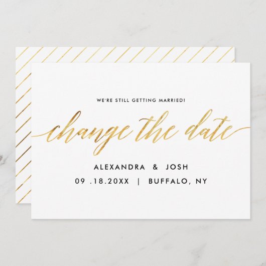 Gold Script Verander de datum van het huwelijk Uit Save The Date (Voorkant / Achterkant)