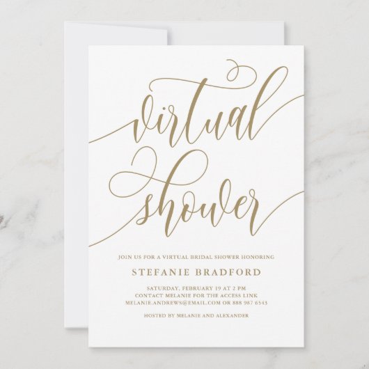 Gold  Script Virtual Vrijgezellenfeest Kaart (Voorkant)