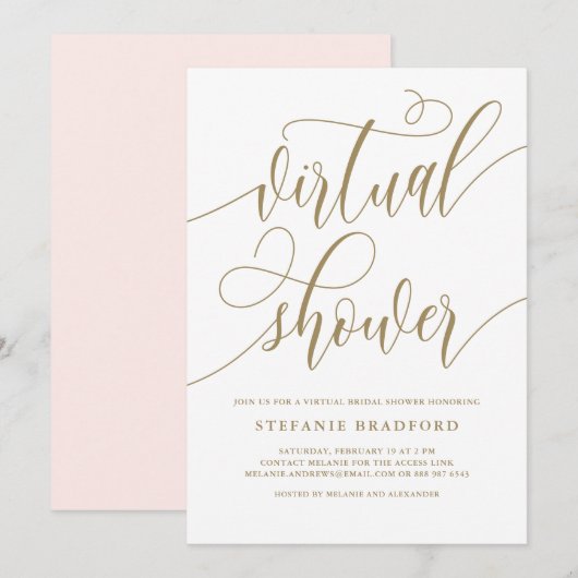 Gold  Script Virtual Vrijgezellenfeest Kaart (Voorkant / Achterkant)