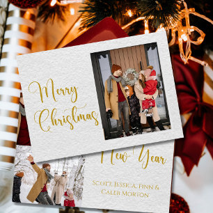 Gold Script Vrolijk Kerstfeest Familie Fotokaart Feestdagenkaart