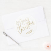 Gold Script Vrolijk kerstfeest op wit Ronde Sticker (Envelop)