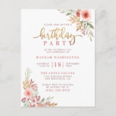 Gold Script & Waterverf Floral Birthday Party Uitnodiging Briefkaart (Voorkant)