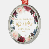 Gold Script Waterverf Floral eerste kerstmis Metalen Ornament (Links)