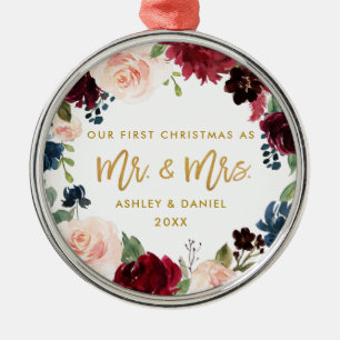 Gold Script Waterverf Floral eerste kerstmis Metalen Ornament