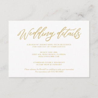 Gold Script Wedding Details Hotel Accommodations Informatiekaartje