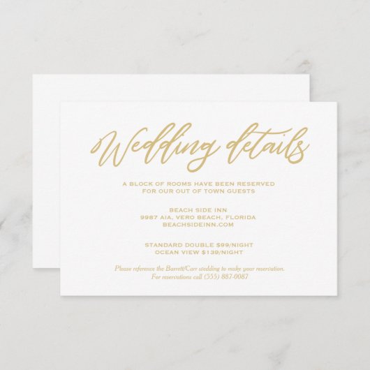 Gold Script Wedding Details Hotel Accommodations Informatiekaartje (Voorkant / Achterkant)