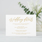 Gold Script Wedding Details Hotel Accommodations Informatiekaartje (Staand voorkant)