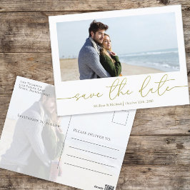 Gold Script Wedding Save the Date Foto Aangepast Briefkaart
