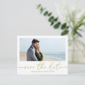 Gold Script Wedding Save the Date Foto Aangepast Briefkaart (Staand voorkant)