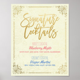 Gold Script Wedding Signature Cocktail Drink Menu Poster