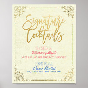 Gold Script Wedding Signature Cocktail Drink Menu Poster
