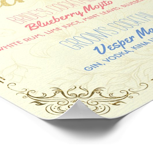Gold Script Wedding Signature Cocktail Drink Menu Poster (Hoek)