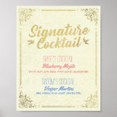 Gold Script Wedding Signature Cocktail Drink Menu Poster (Voorkant)