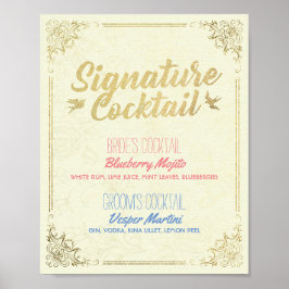 Gold Script Wedding Signature Cocktail Drink Menu Poster