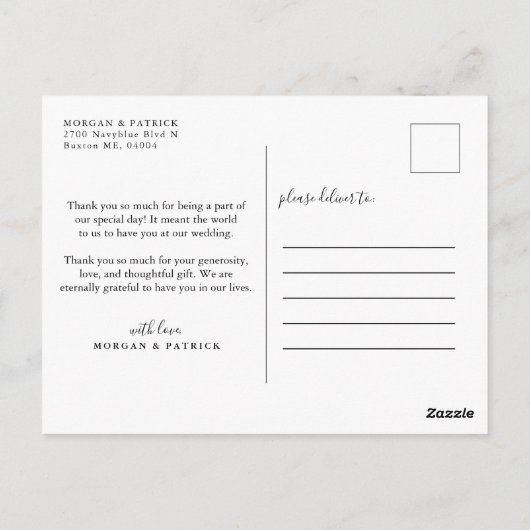 Gold Script Weduwfoto Hartelijk dank Briefkaart (Achterkant)