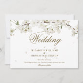 Gold Script White Blossom Floral Wedding Kaart (Voorkant)