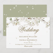 Gold Script White Blossom Floral Wedding Kaart (Voorkant / Achterkant)