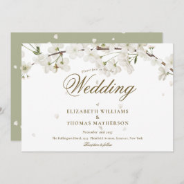 Gold Script White Blossom Floral Wedding Kaart