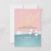 Gold Script White Ribbon Blue Roze Baby shower Kaart (Voorkant)