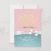 Gold Script White Ribbon Blue Roze Baby shower Kaart (Voorkant)