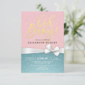 Gold Script White Ribbon Blue Roze Baby shower Kaart (Staand voorkant)