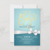 Gold Script White Ribbon Turquoise Baby shower Kaart (Voorkant)
