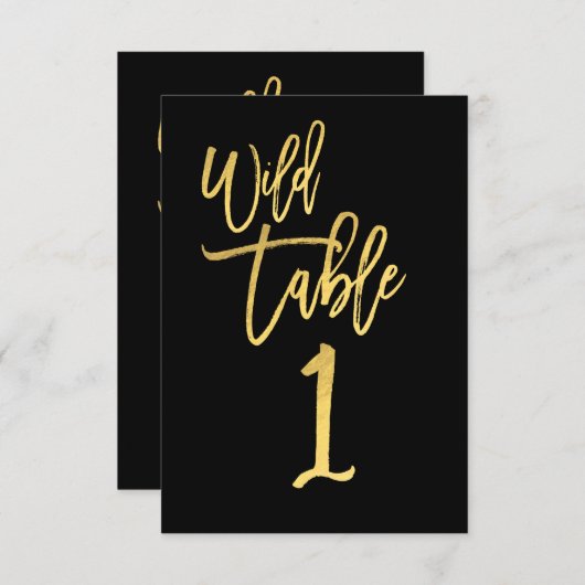 Gold Script Wild Birthday Party Table Number 1 Kaart (Voorkant / Achterkant)